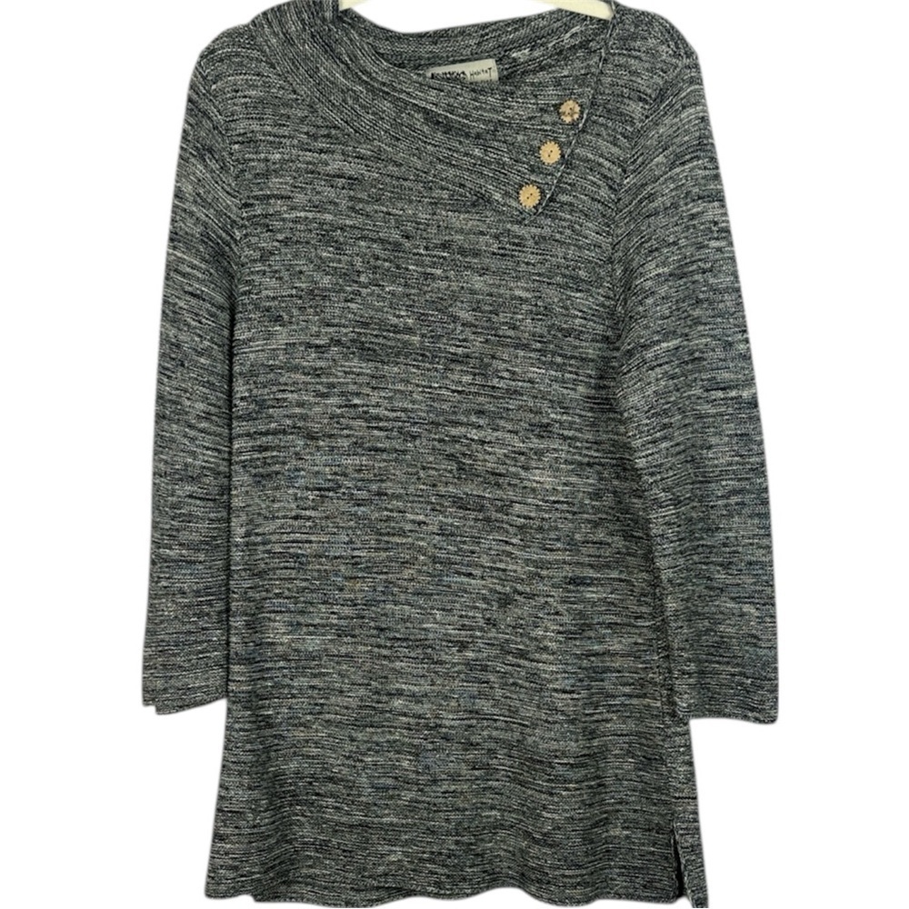 Habitat Cotton Heather Gray Cowl Neck Button Detailed Small Tunic Knit Sweater